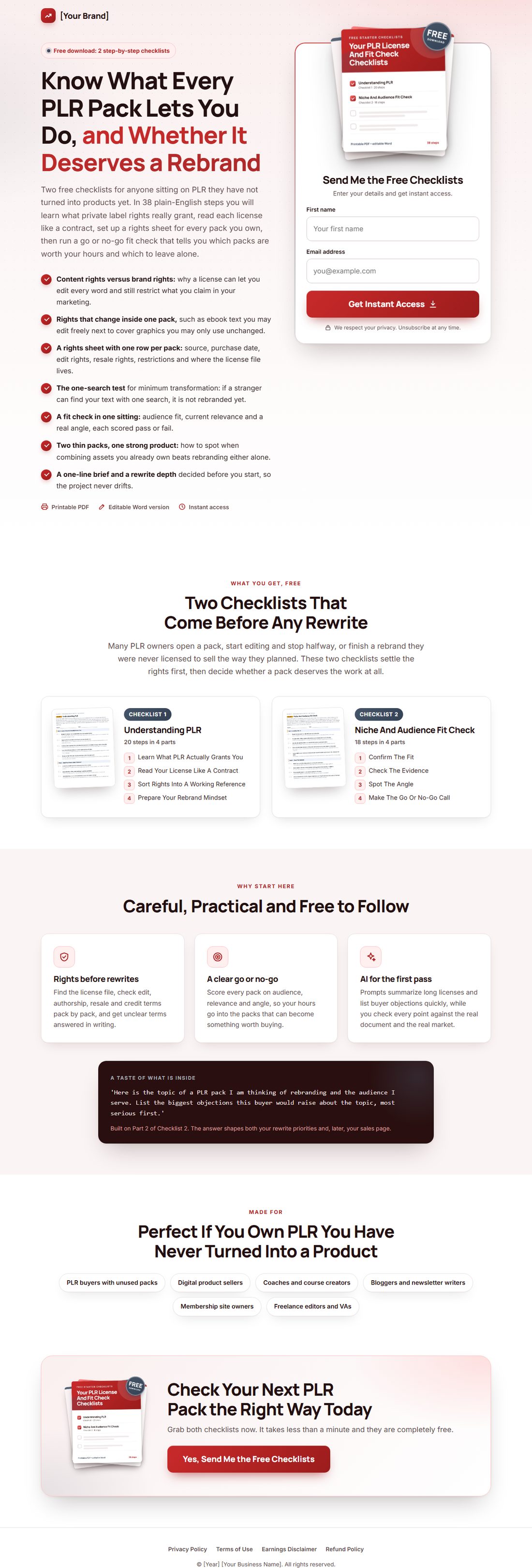 The squeeze page on desktop