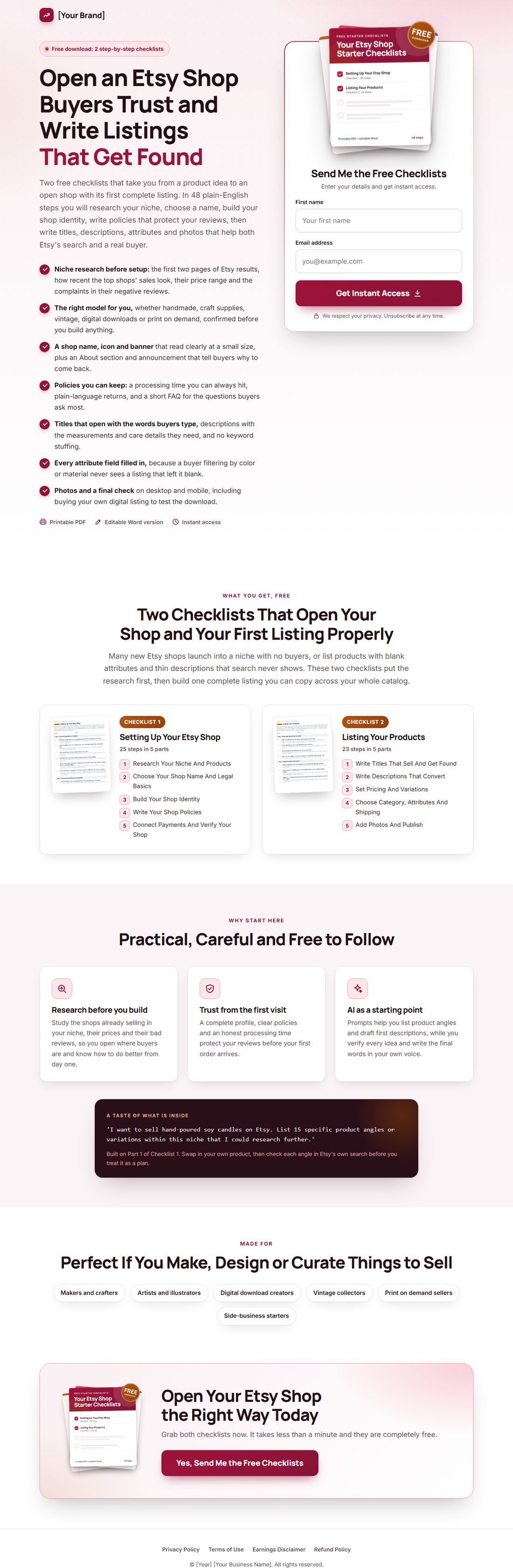 The squeeze page on desktop