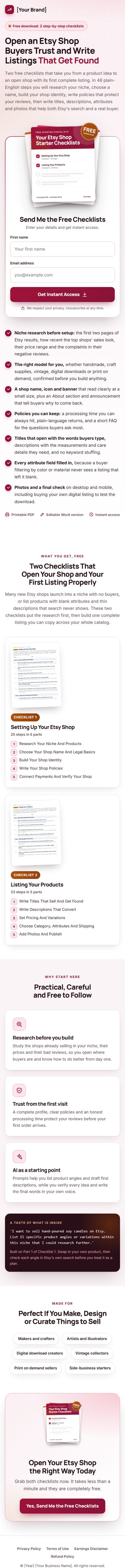 The Etsy Shop Profit Kit squeeze page on a phone