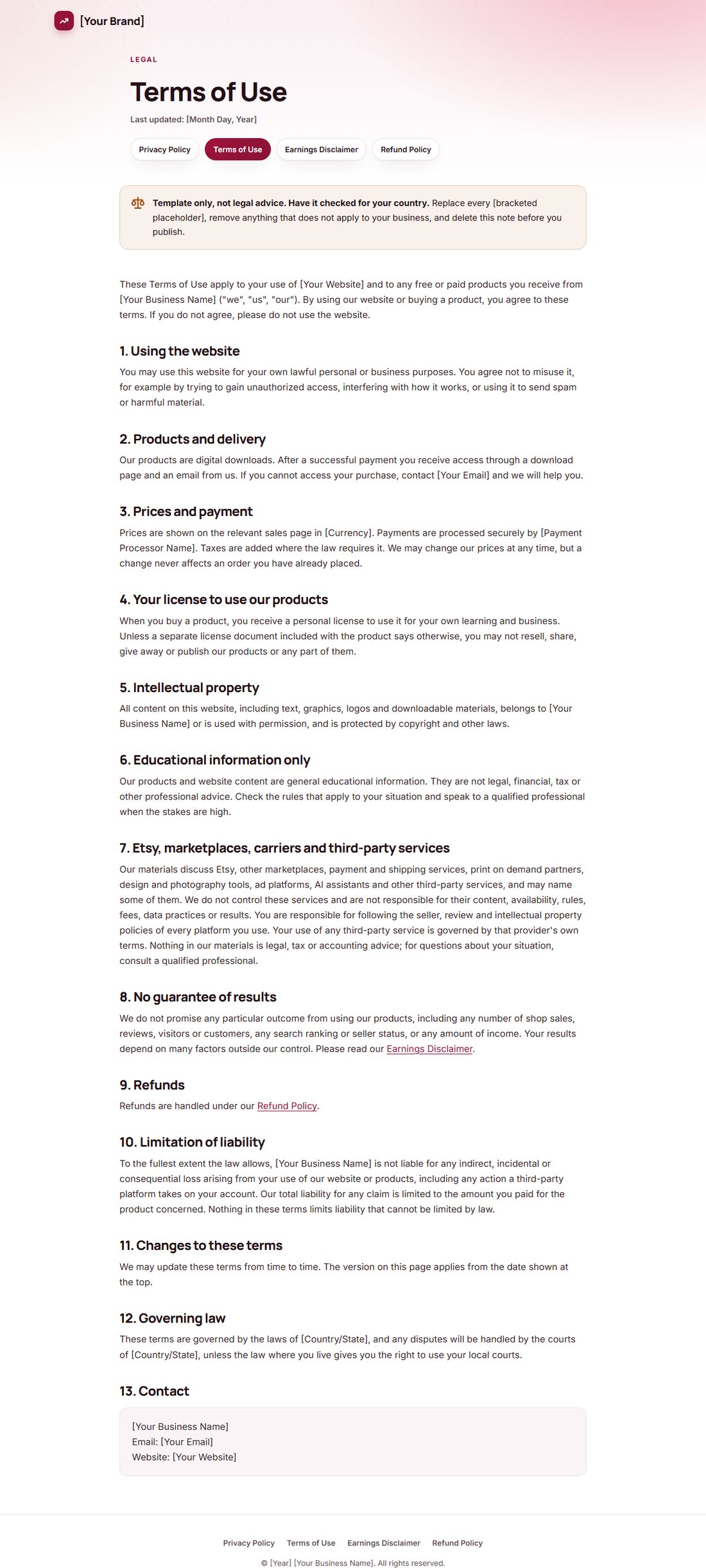The Terms Of Service template