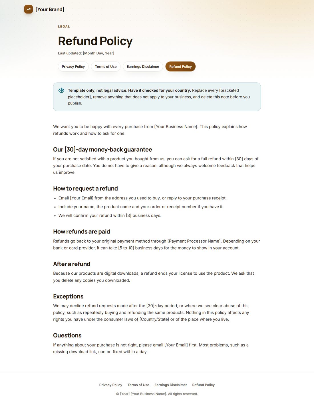 The Refund Policy template