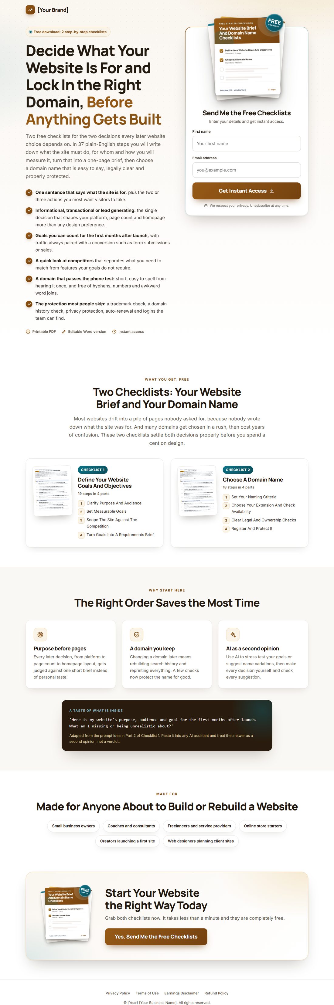 The squeeze page on desktop