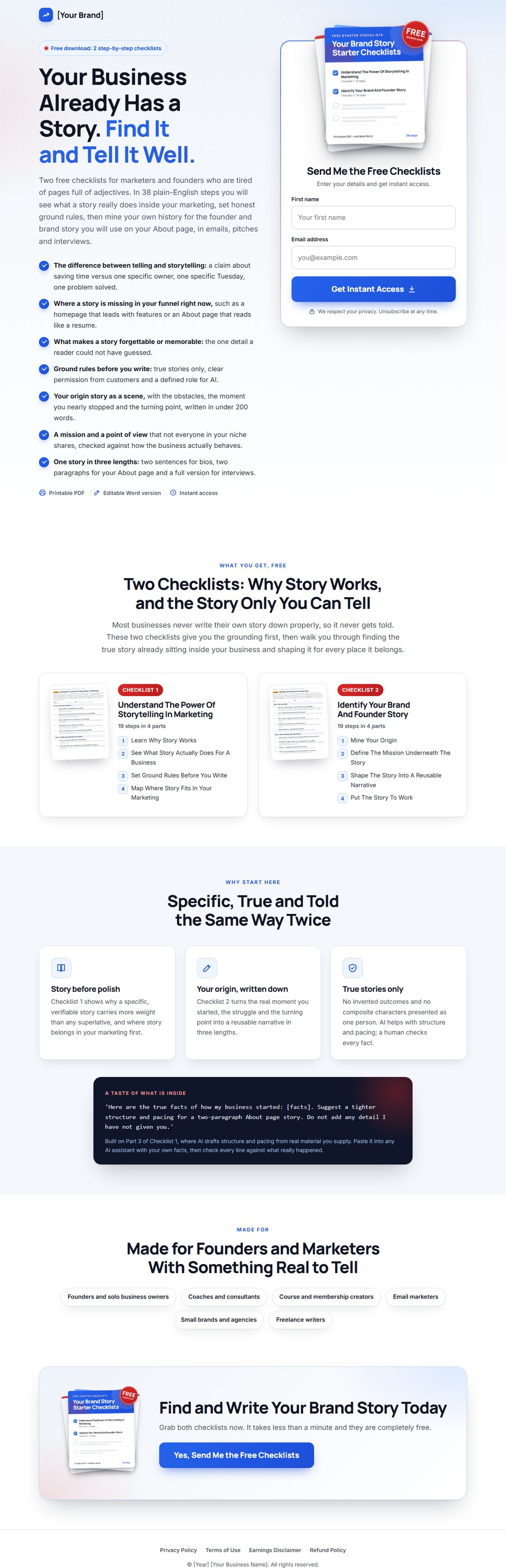 The squeeze page on desktop