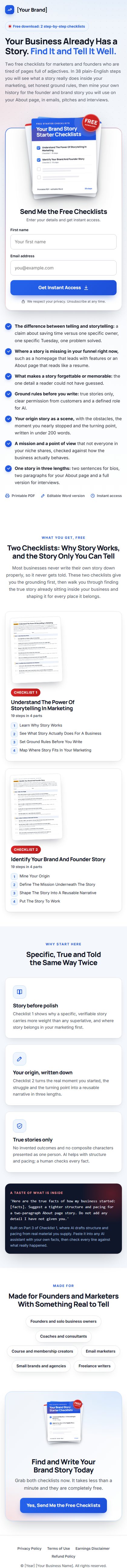 The Brand Storytelling Profit Kit squeeze page on a phone