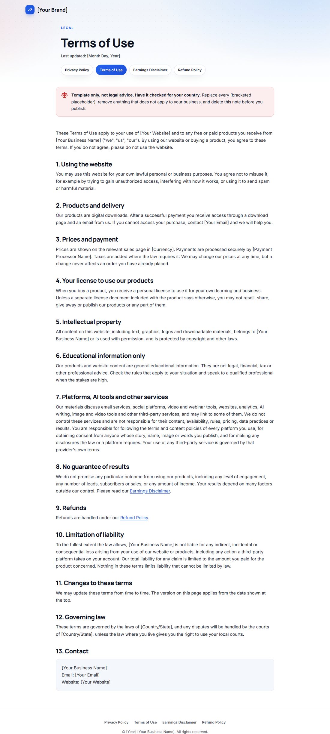The Terms Of Service template
