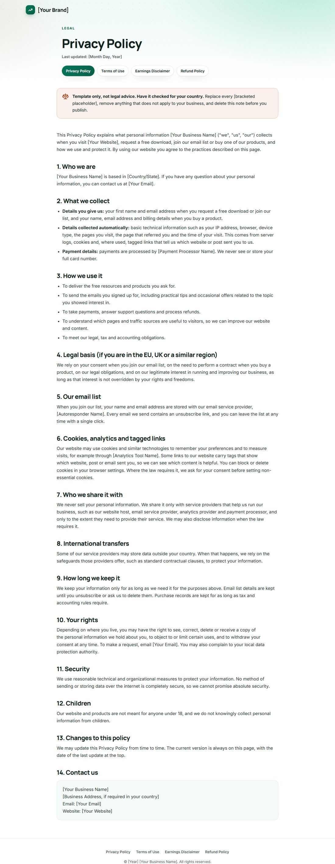 The Privacy Policy template