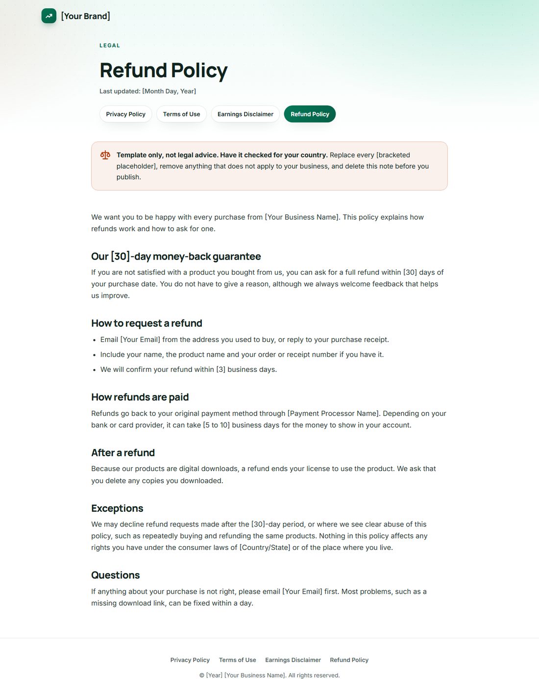 The Refund Policy template