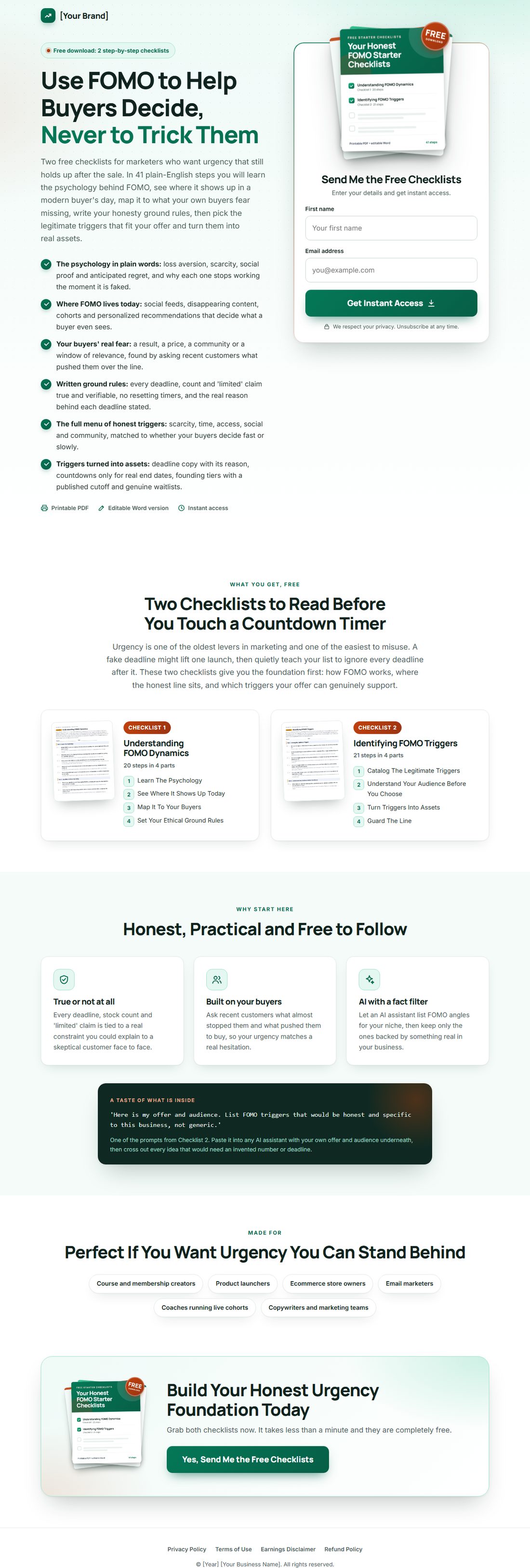 The squeeze page on desktop