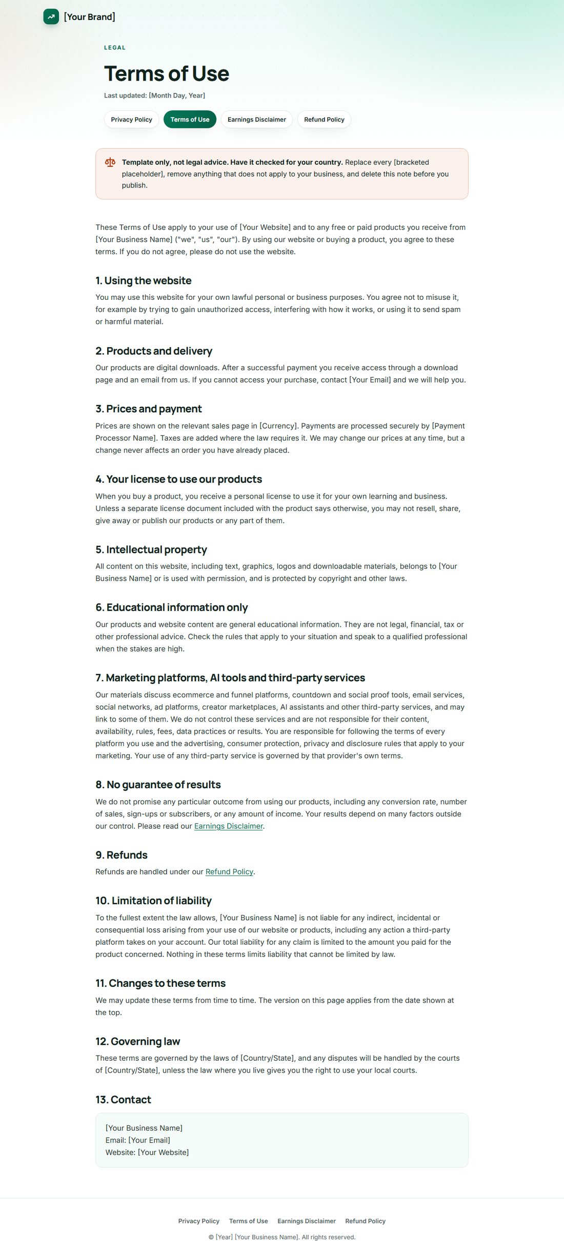 The Terms Of Service template