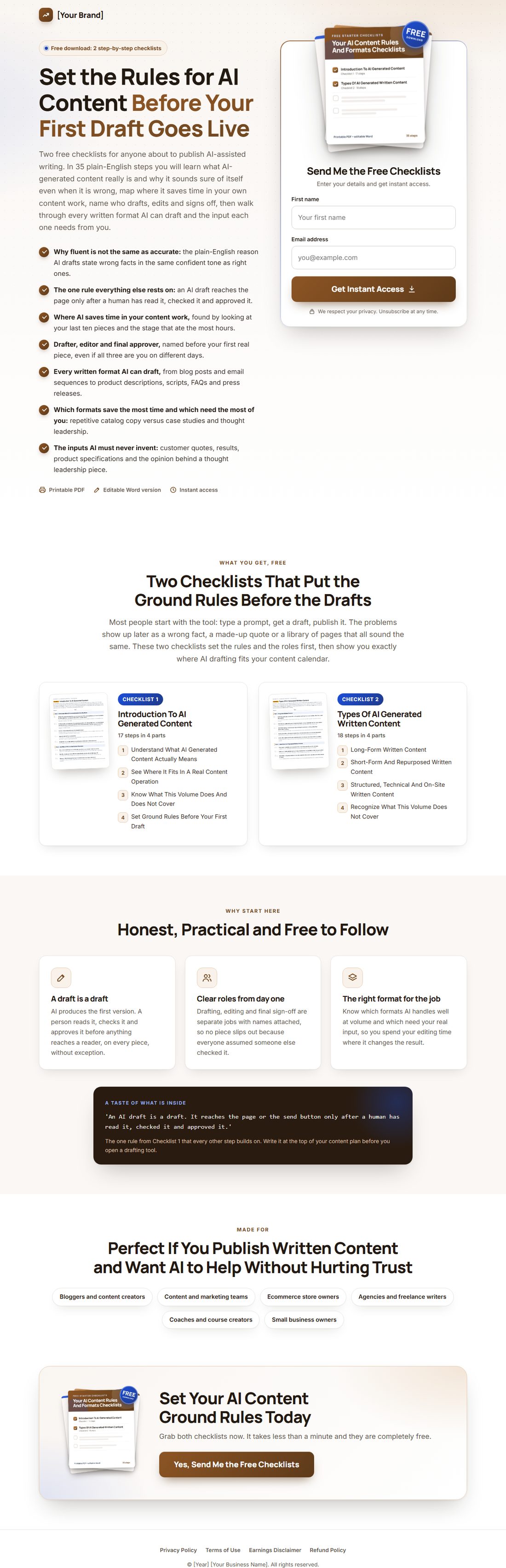 The squeeze page on desktop