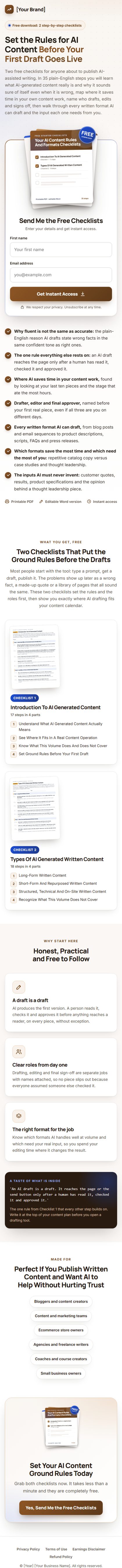 The AI Content Workflow Profit Kit squeeze page on a phone