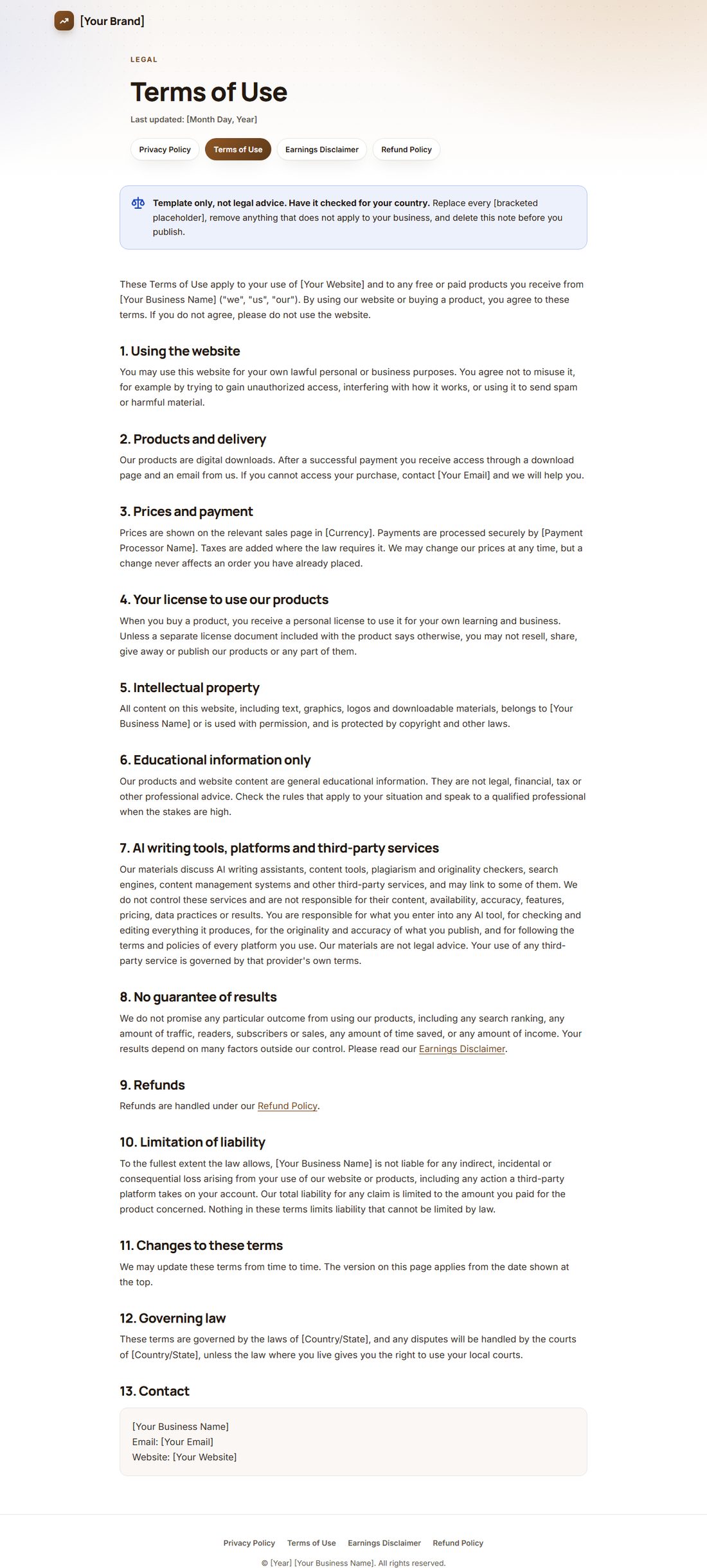 The Terms Of Service template