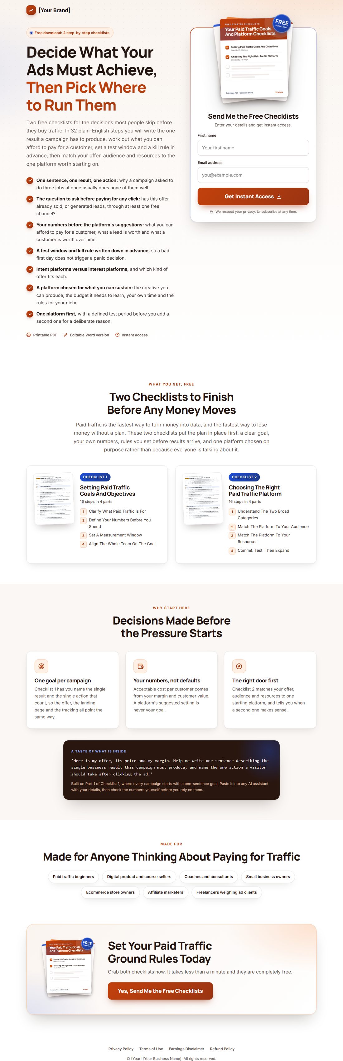 The squeeze page on desktop