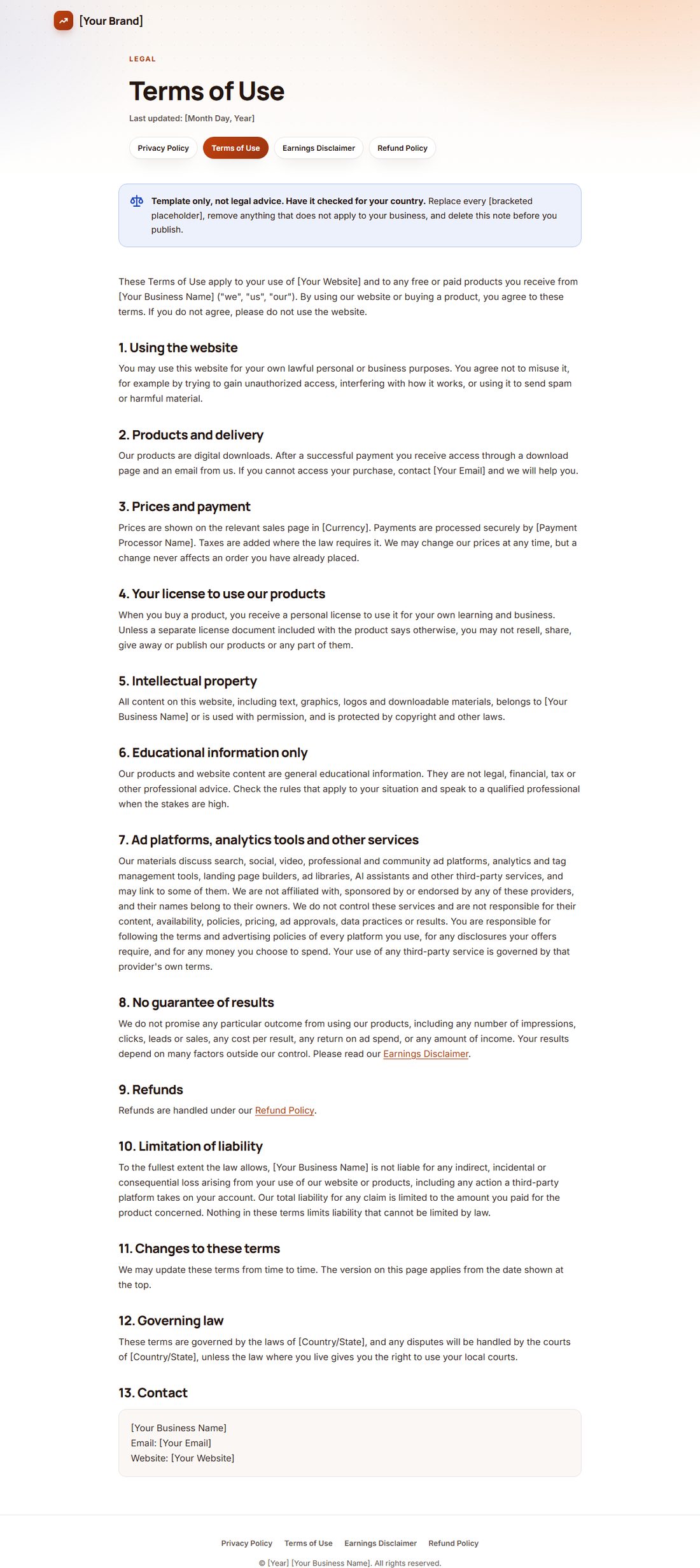 The Terms Of Service template