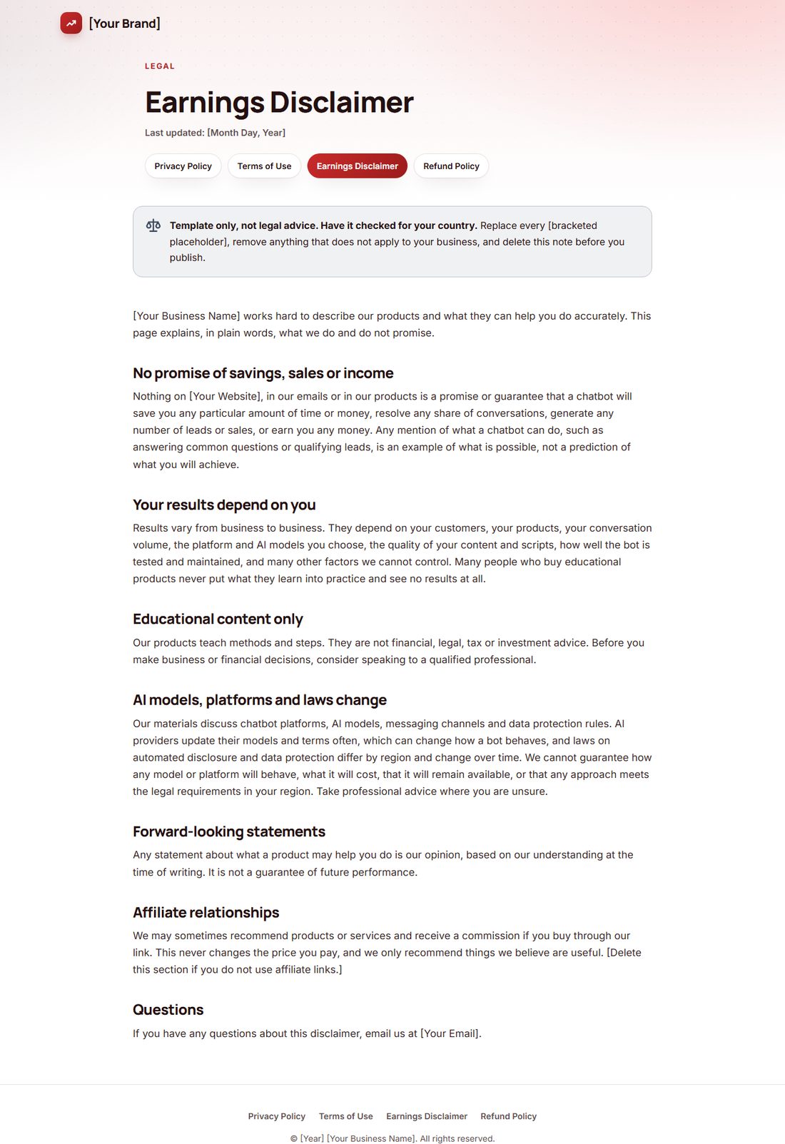 The Earnings Disclaimer template