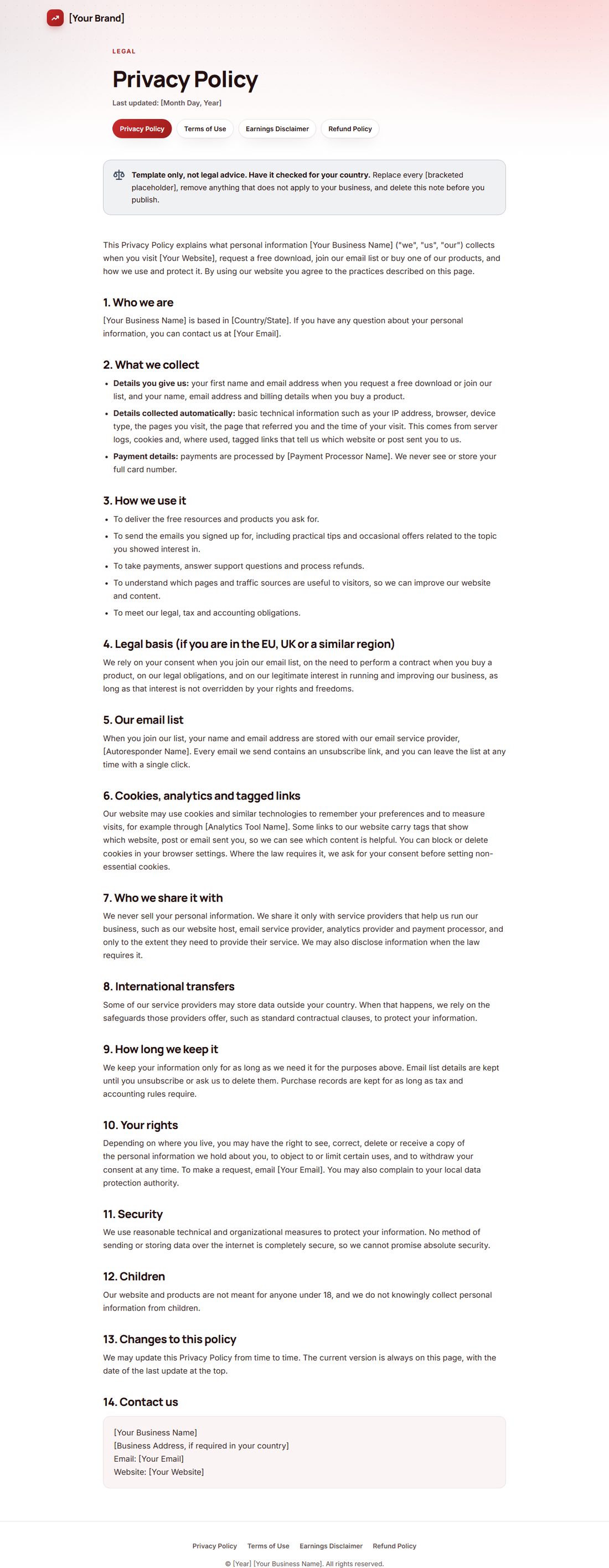 The Privacy Policy template