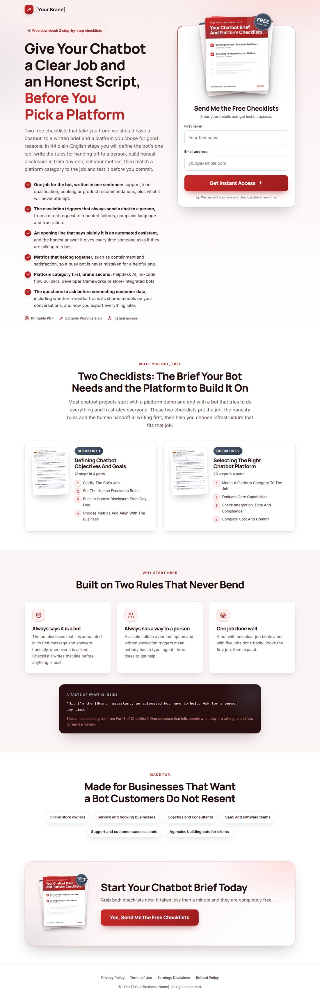 The squeeze page on desktop