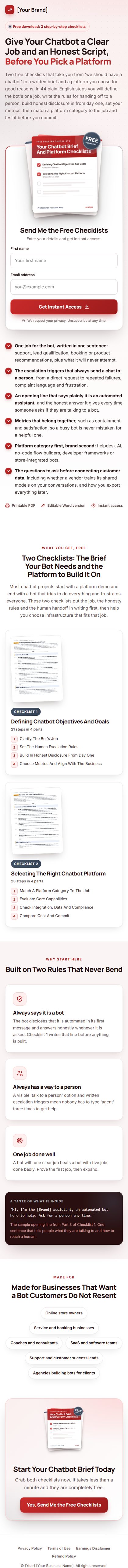 The AI Chatbots Profit Kit squeeze page on a phone