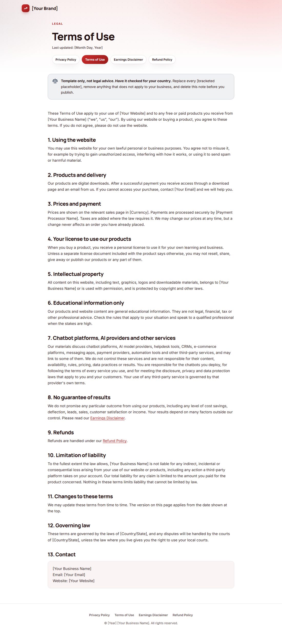 The Terms Of Service template
