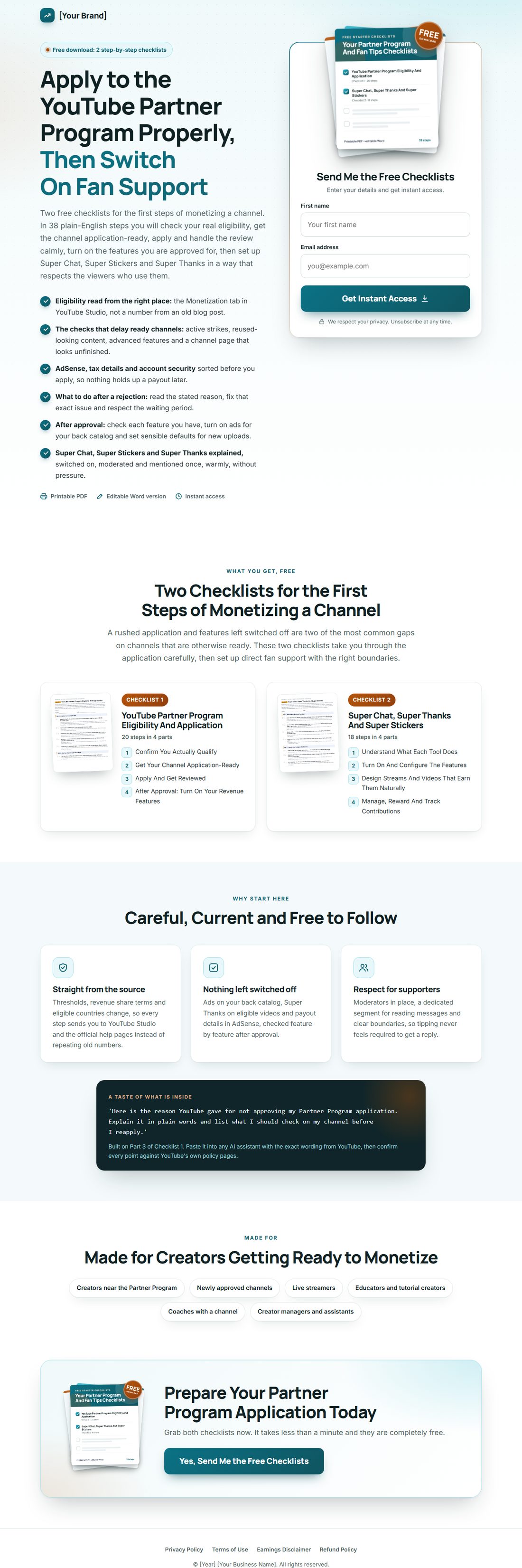 The squeeze page on desktop