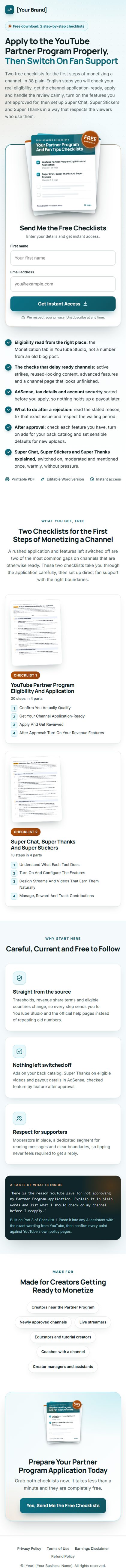 The YouTube Revenue Profit Kit squeeze page on a phone