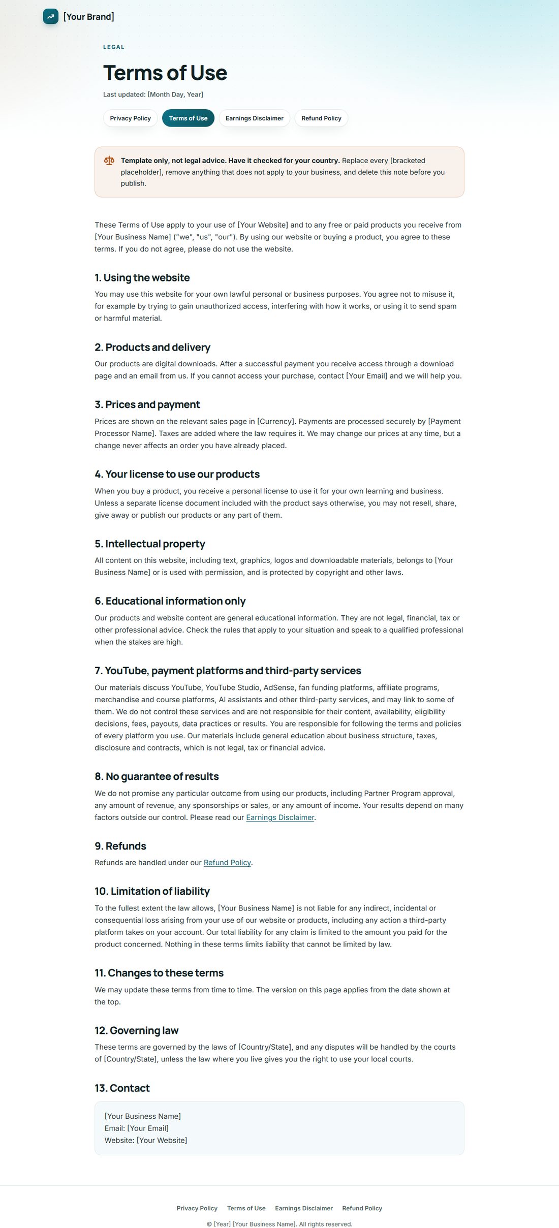 The Terms Of Service template