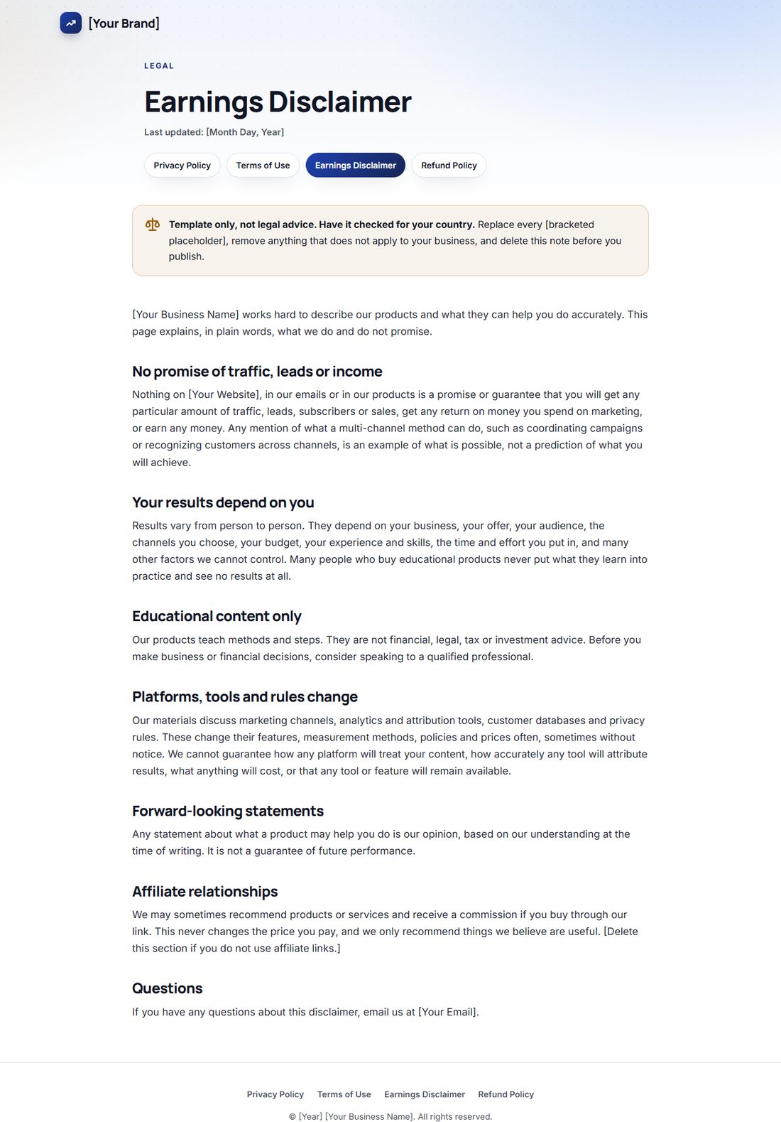 The Earnings Disclaimer template