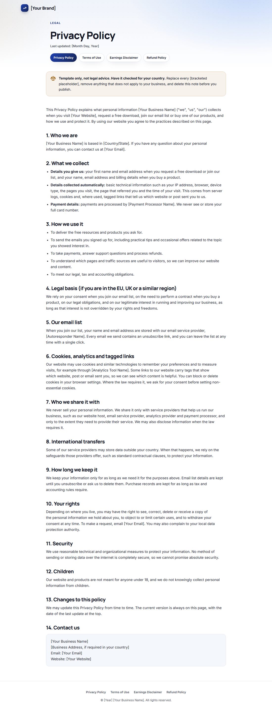 The Privacy Policy template