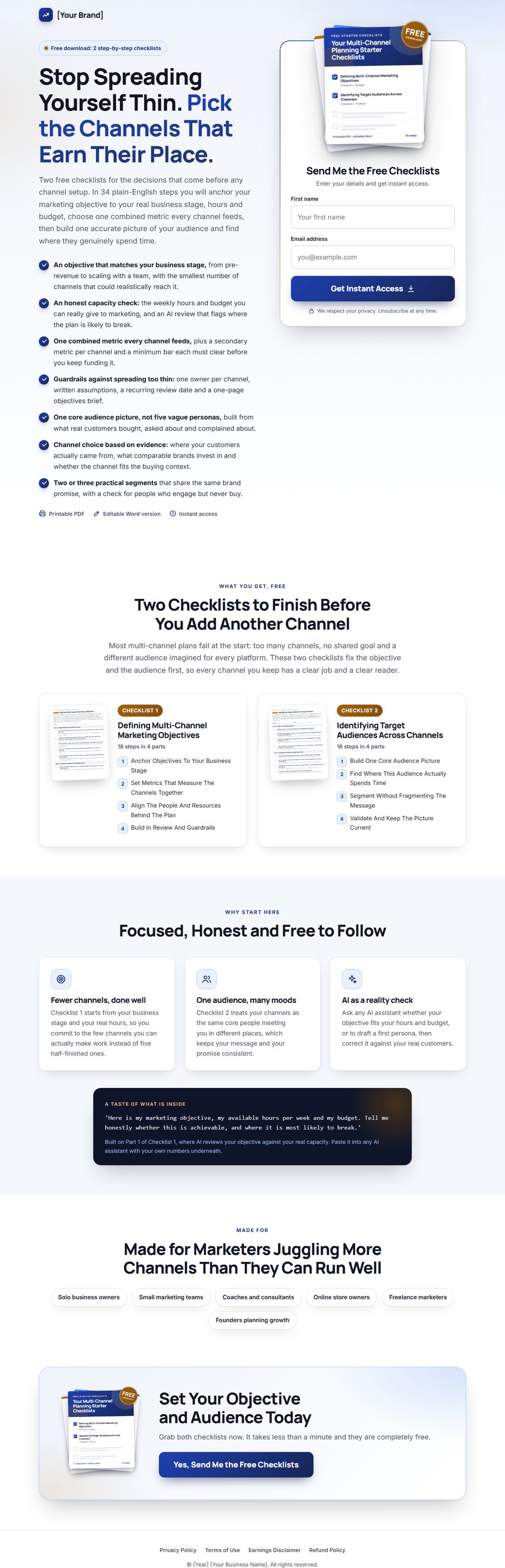 The squeeze page on desktop
