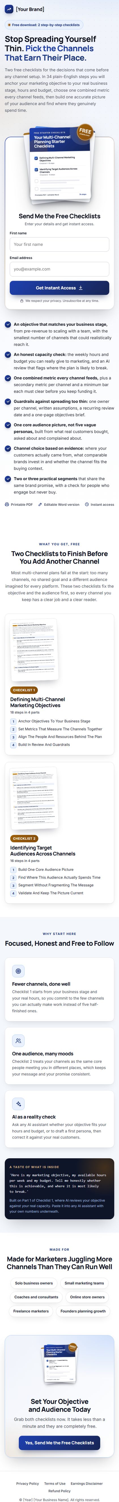 The Multi-Channel Marketing Profit Kit squeeze page on a phone