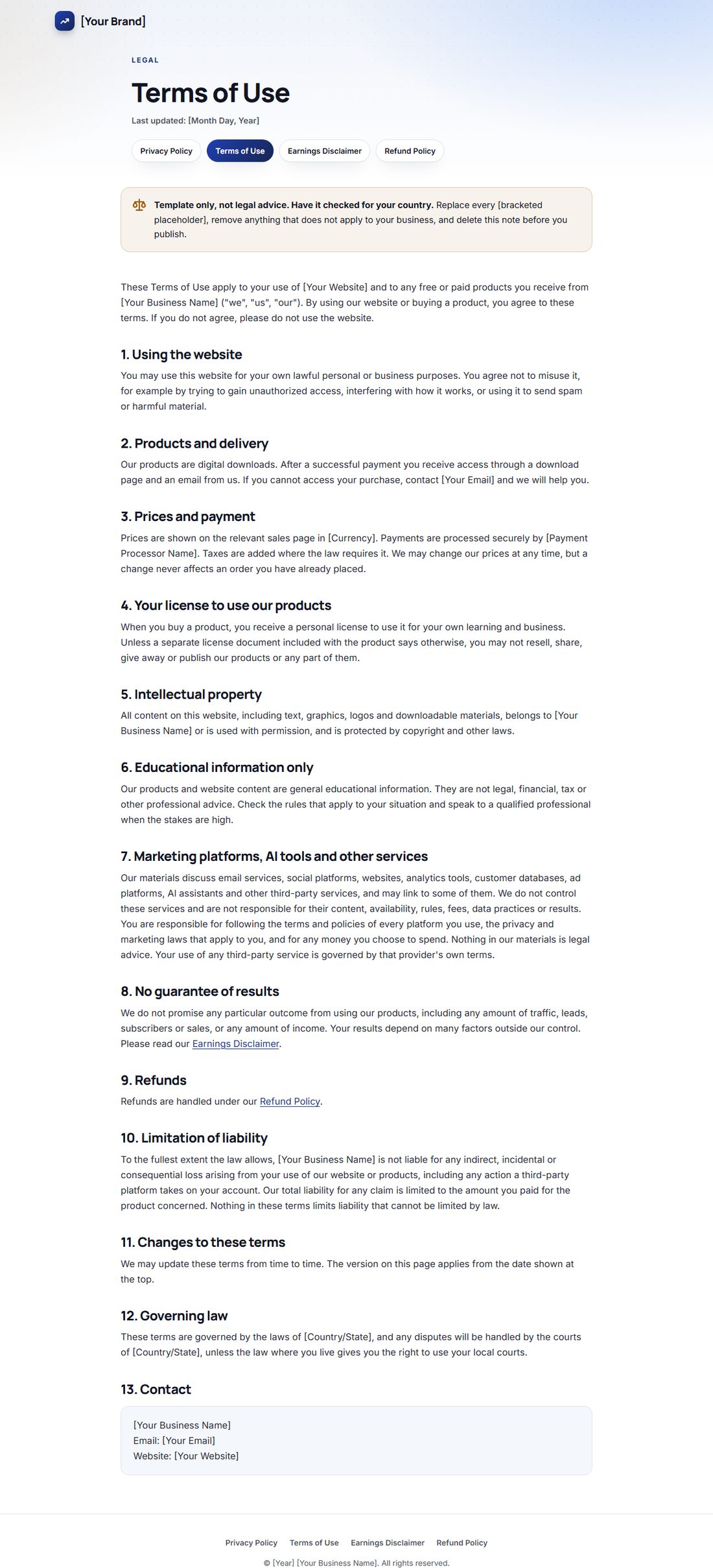 The Terms Of Service template