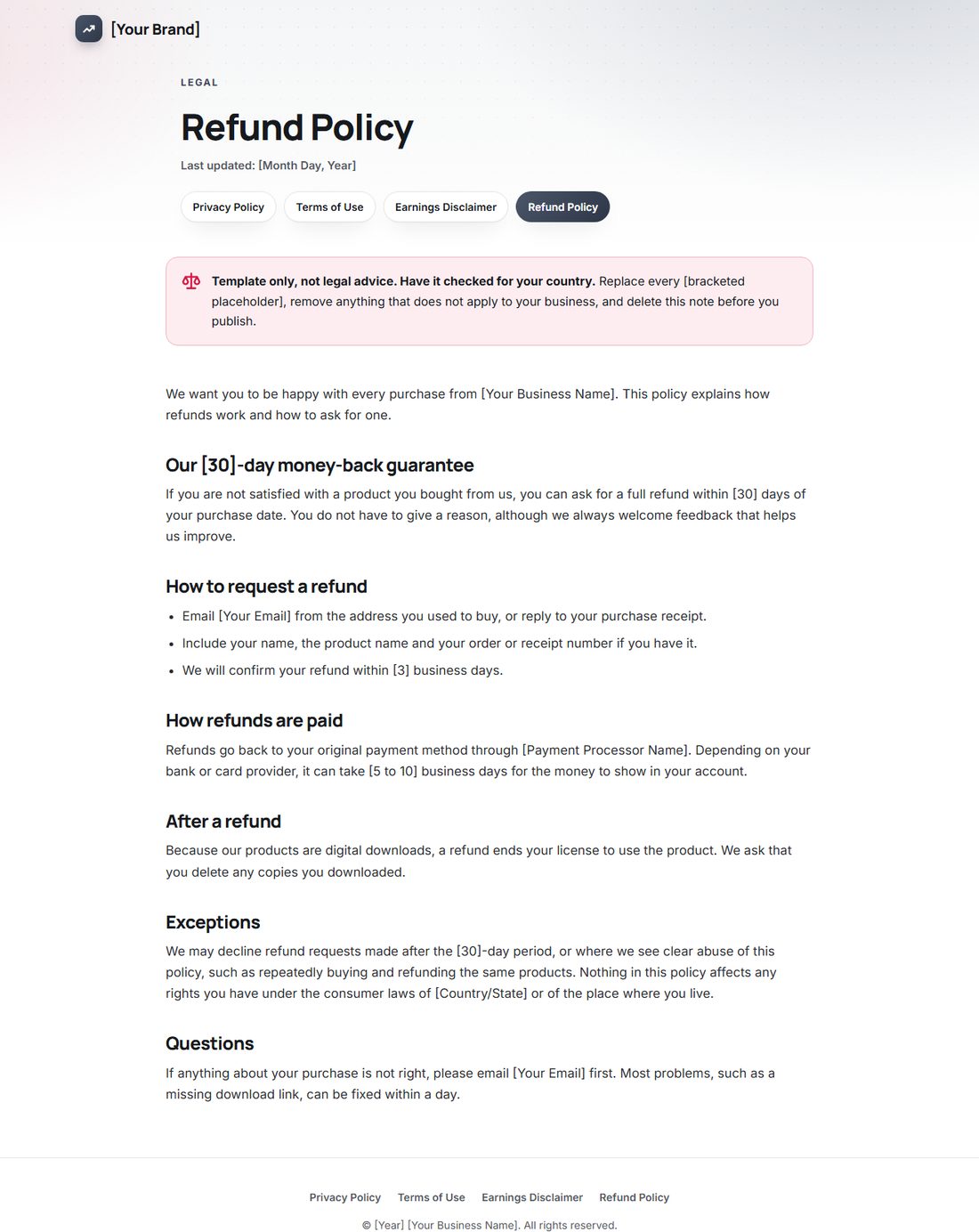 The Refund Policy template