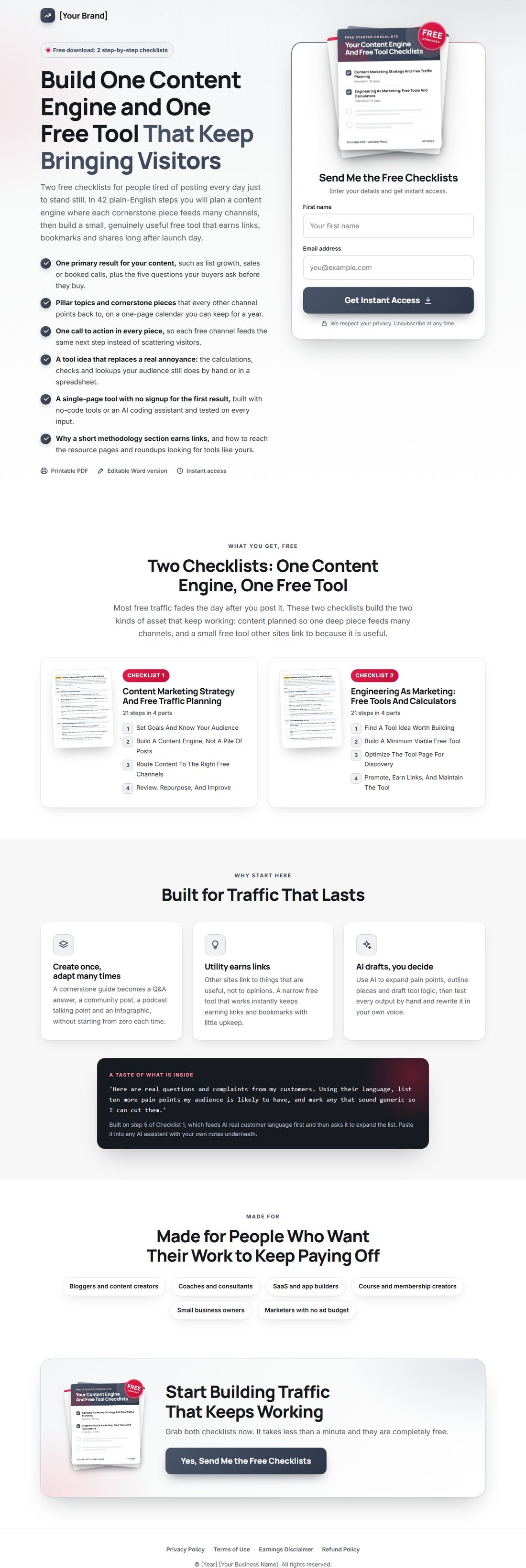 The squeeze page on desktop