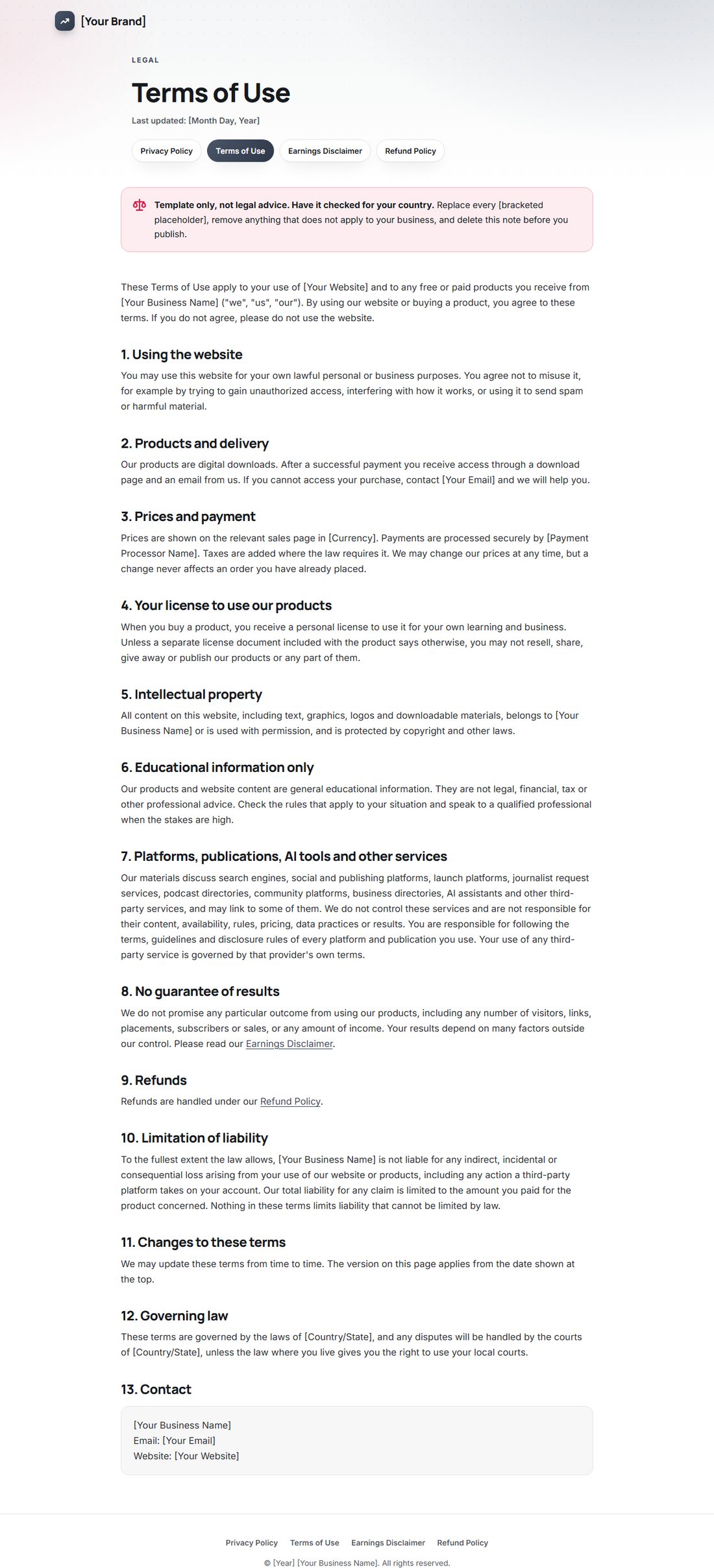 The Terms Of Service template