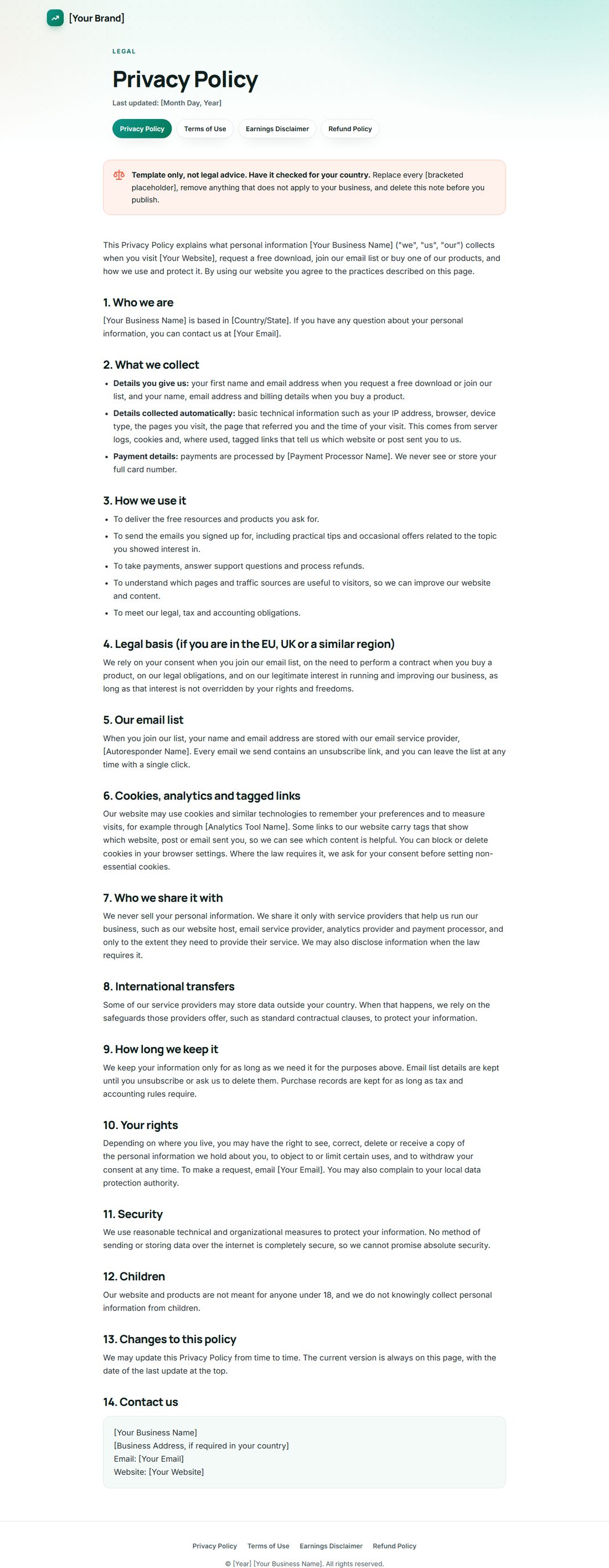 The Privacy Policy template