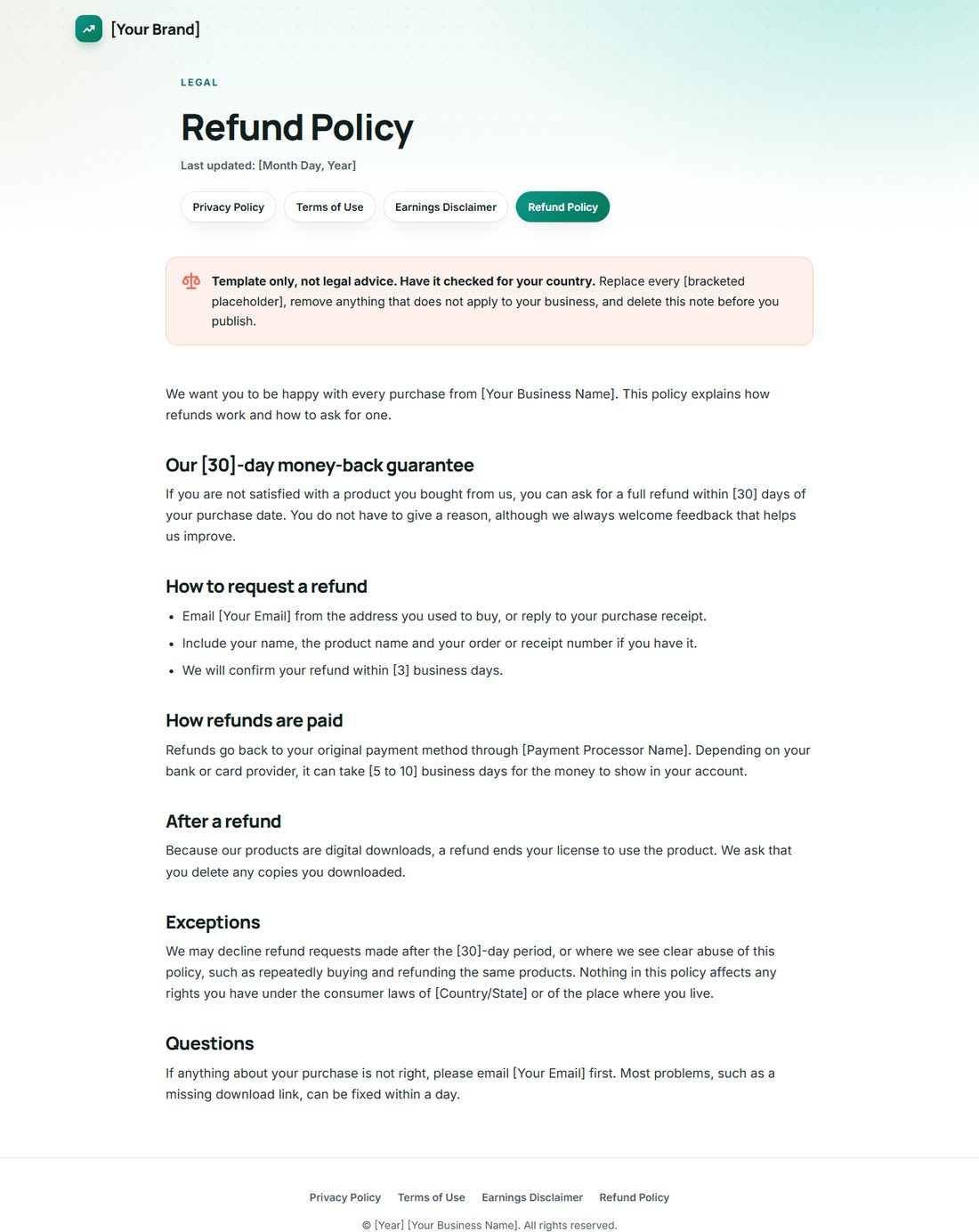 The Refund Policy template