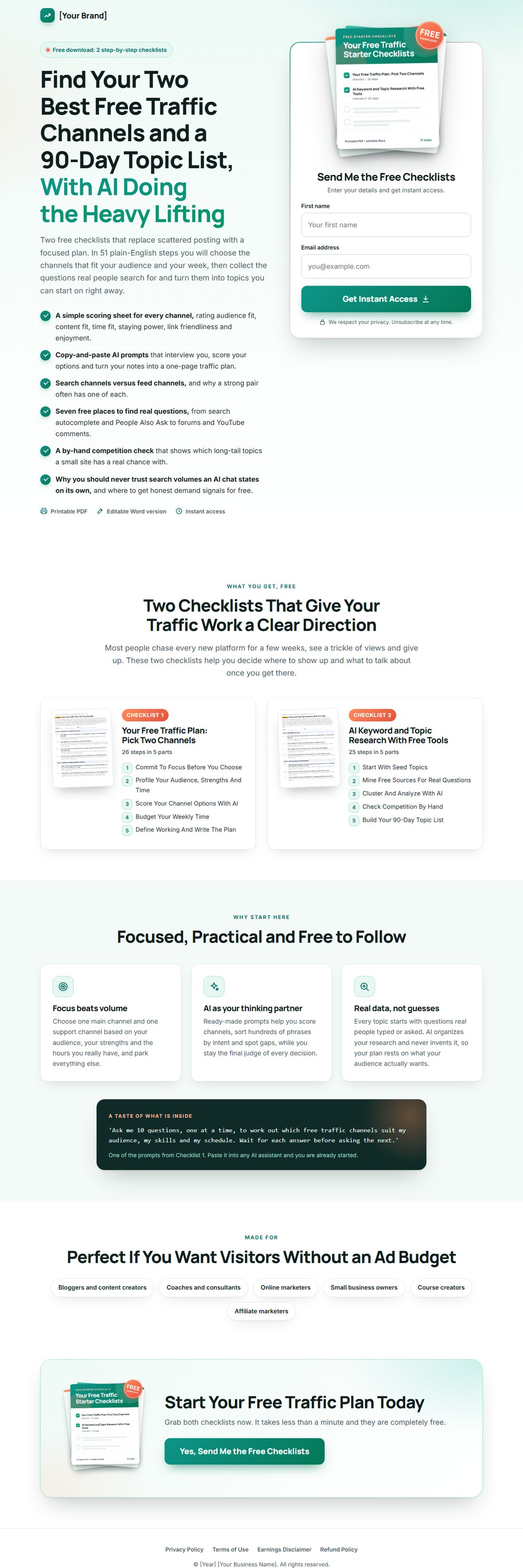 The squeeze page on desktop