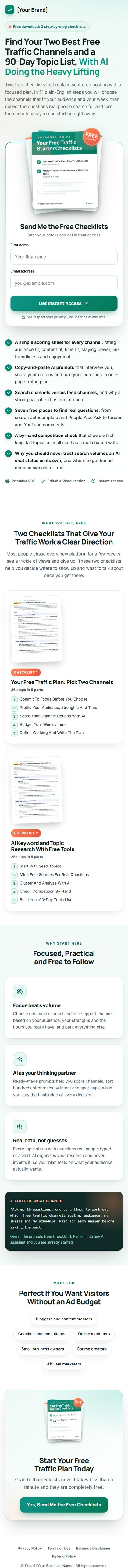The Free Traffic Profit Kit squeeze page on a phone