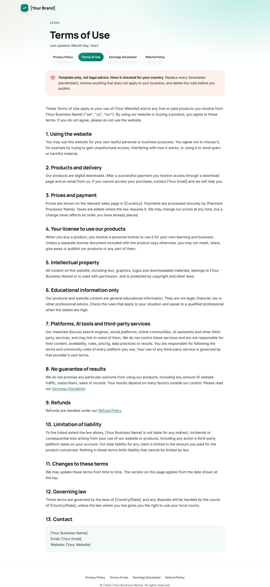 The Terms Of Service template