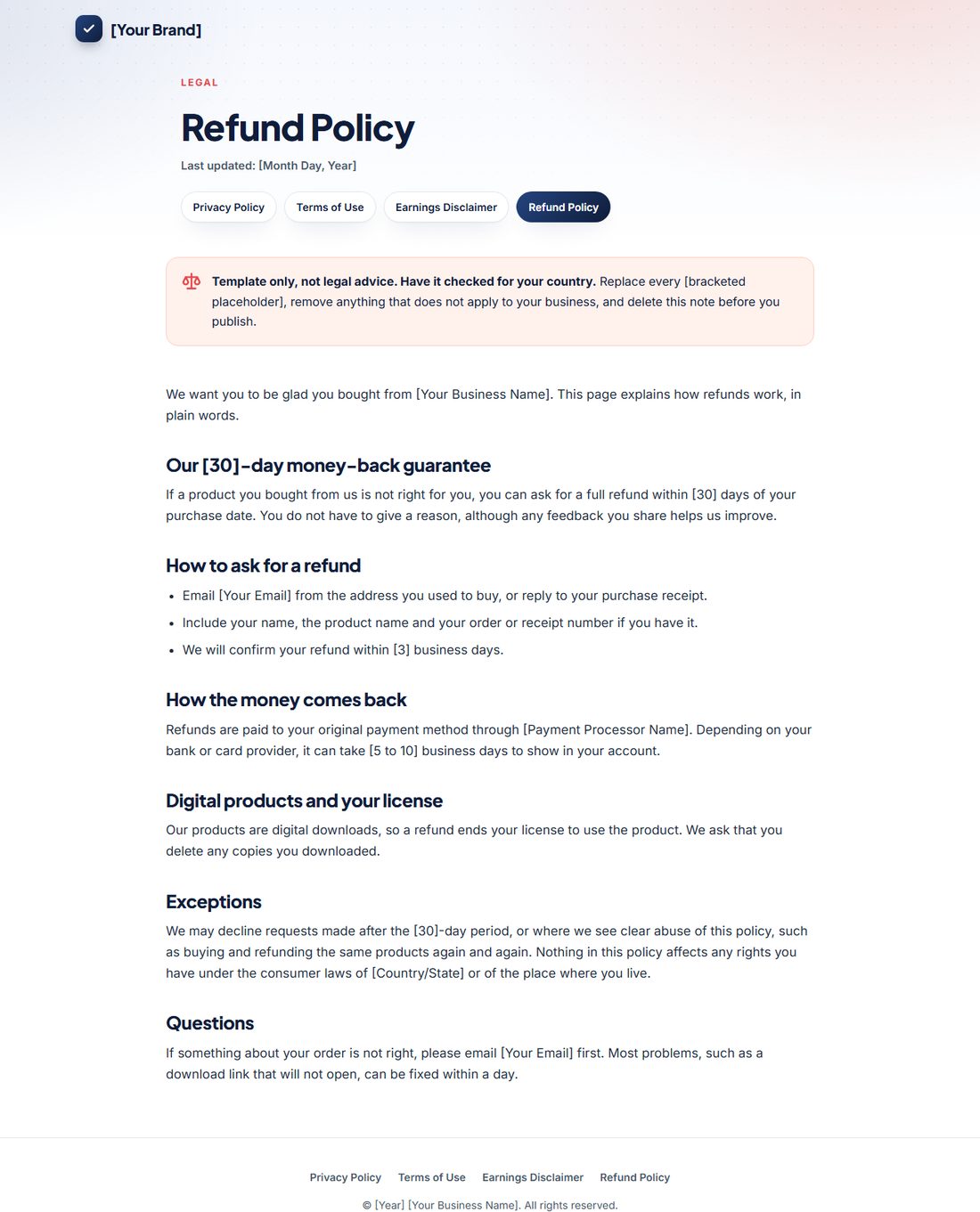 The Refund Policy template