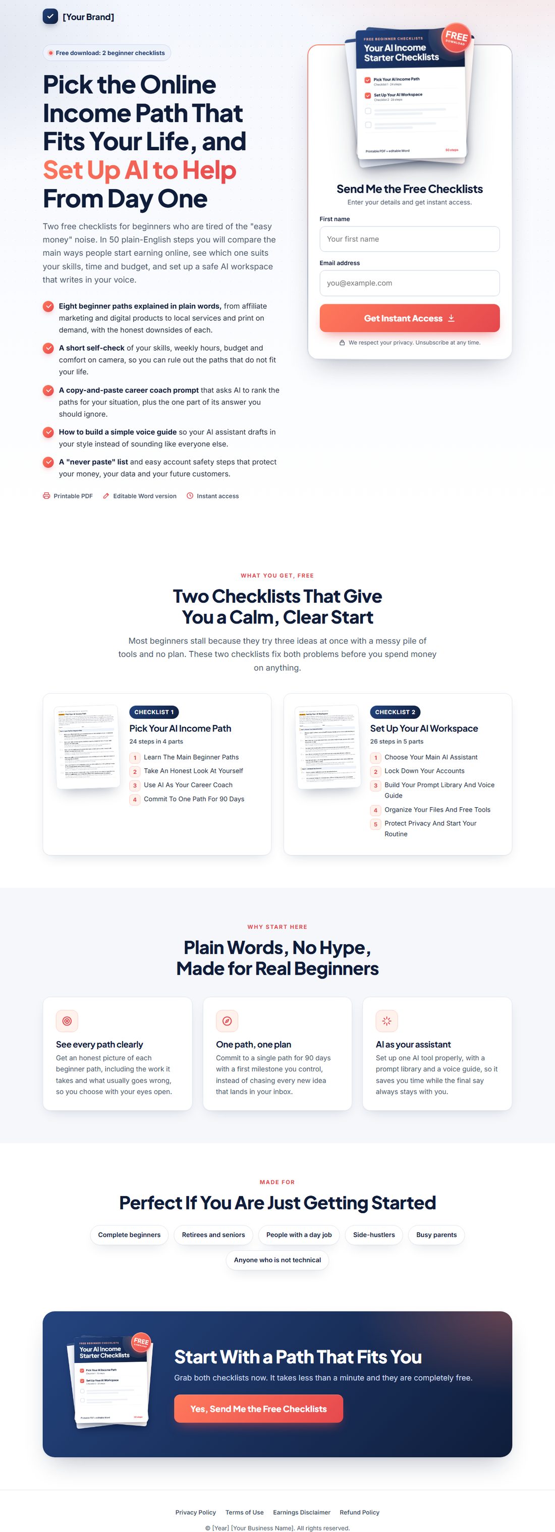 The squeeze page on desktop