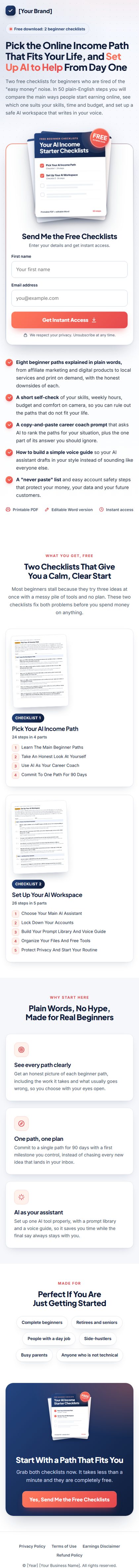 The AI Income Profit Kit squeeze page on a phone