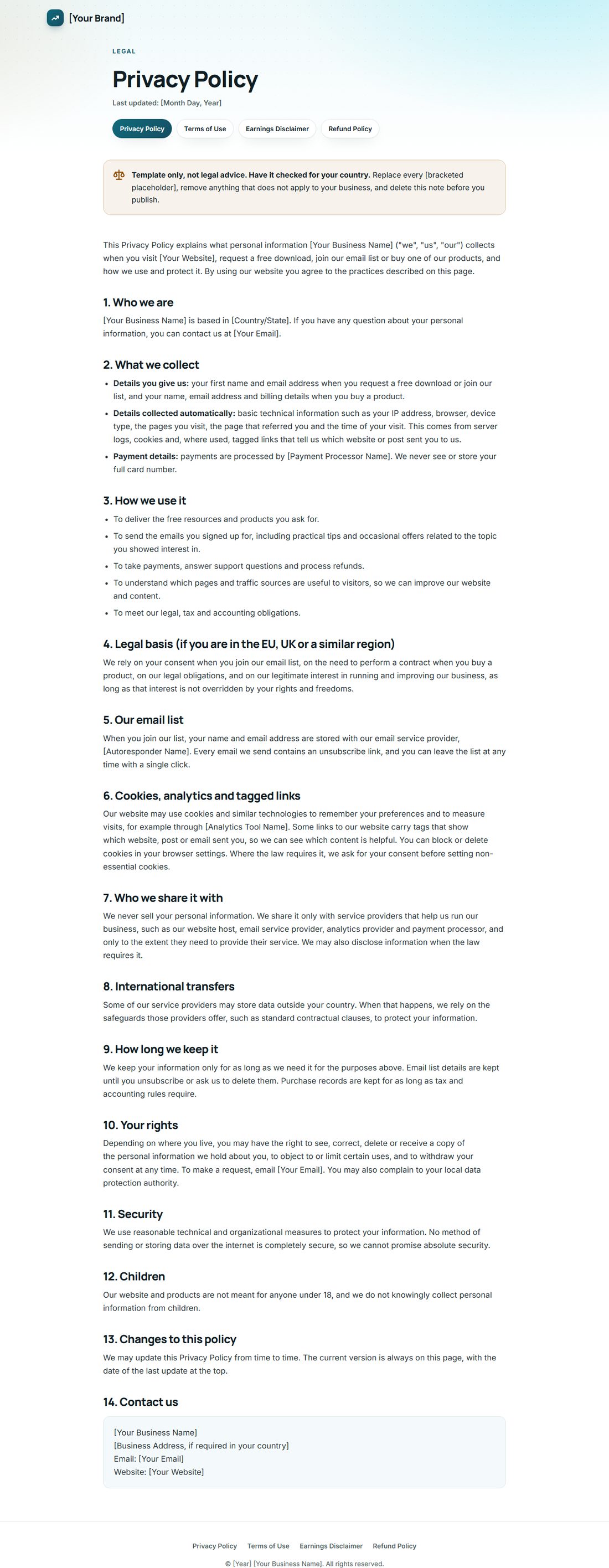 The Privacy Policy template