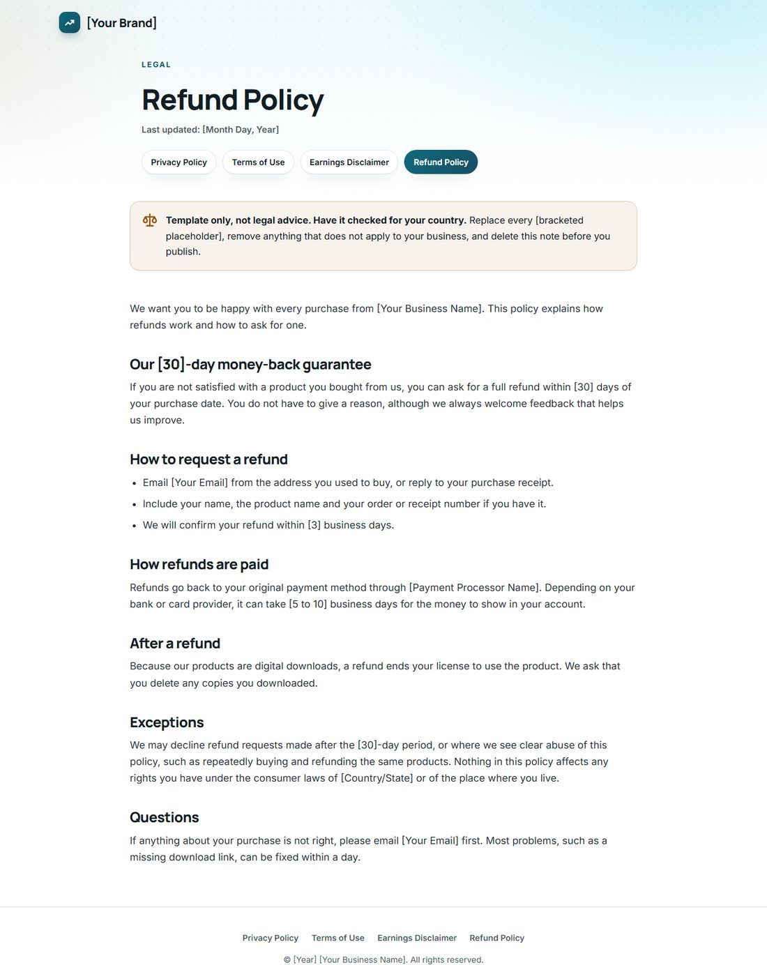 The Refund Policy template