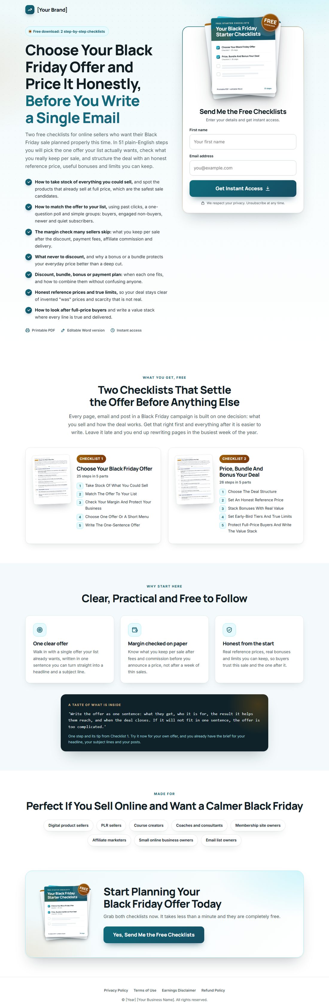 The squeeze page on desktop