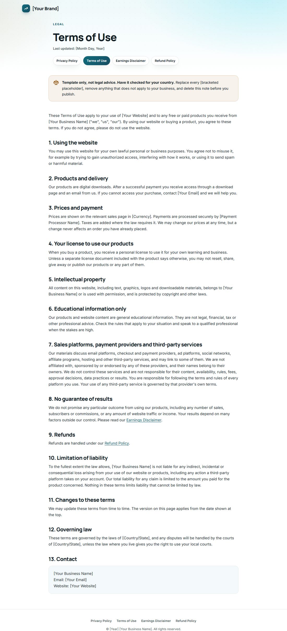 The Terms Of Service template
