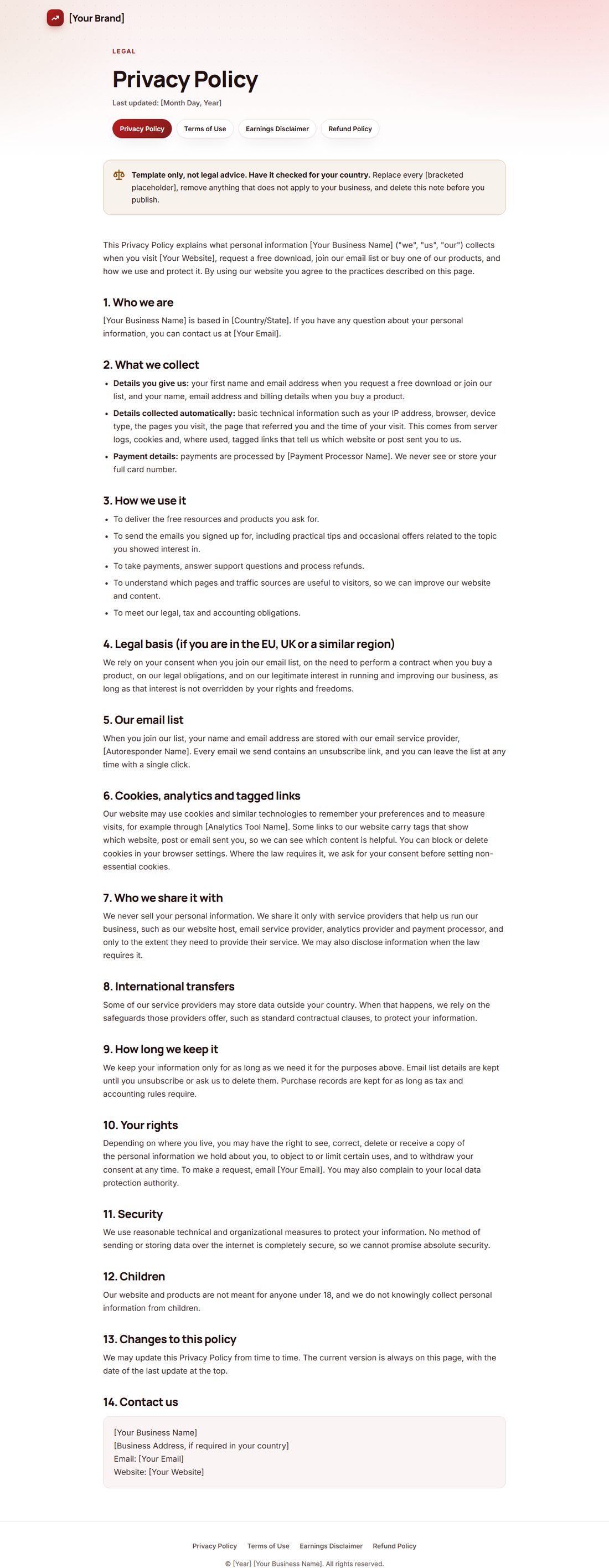 The Privacy Policy template