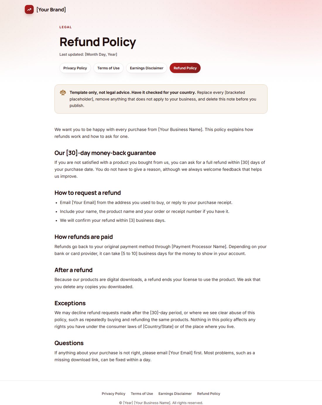 The Refund Policy template