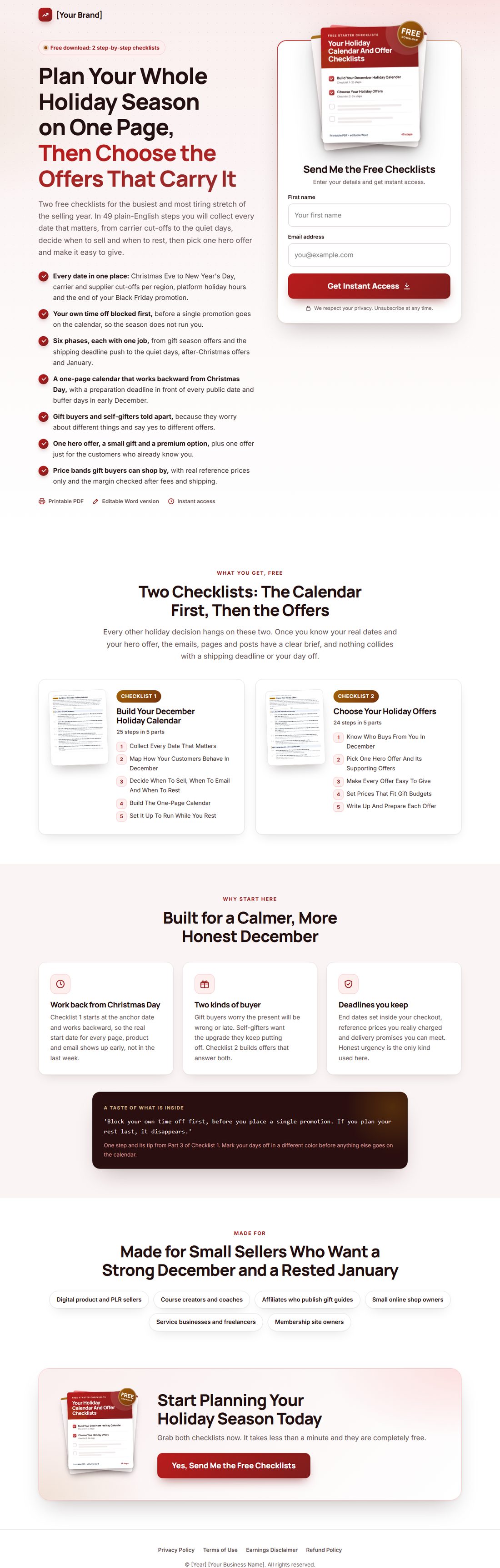 The squeeze page on desktop