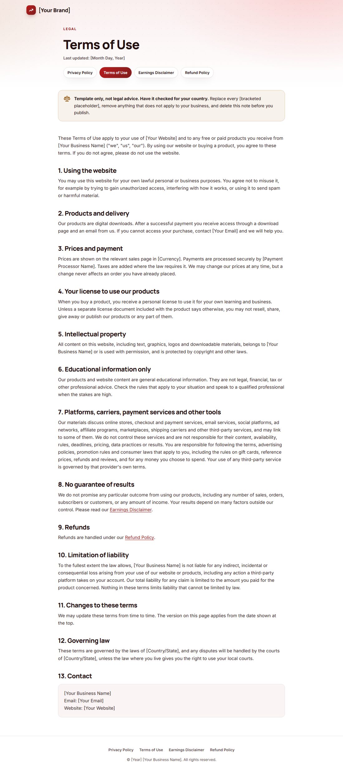 The Terms Of Service template